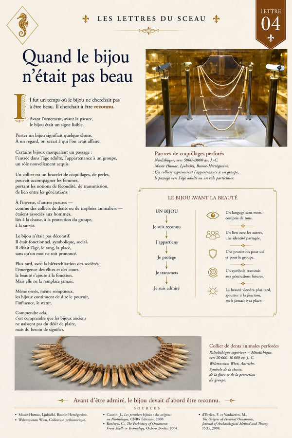 Visuel d'ouverture de la Lettre 04 « Quand le bijou n'était pas beau » — Les Lettres du Sceau, Maison Le Sceau d'Hippocampe.